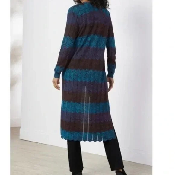Soft Surroundings Gabriela Blue Chevron Duster Cardigan Sweater Petite Small - Picture 2 of 9